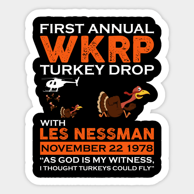 WKRP Turkey drop Sticker by MichelAdam